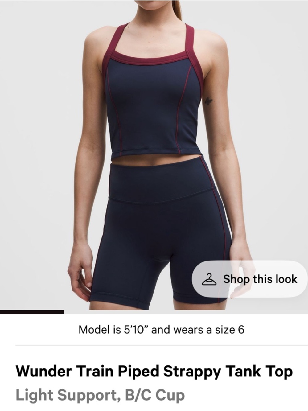 NWT Lululemon Wunder Train Piped Strappy Cropped Tank Top in Navy and Burgundy